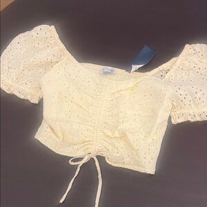 Chic Yellow Crop Top Puff Sleeves